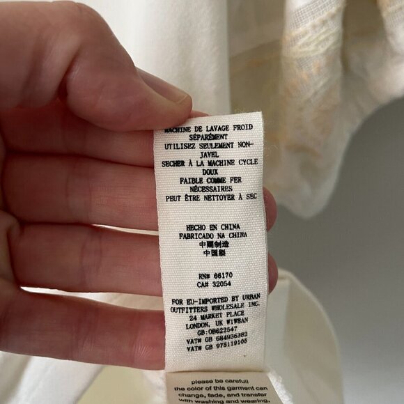 Free People Rock With It Off-Shoulder Embroidered 3/4 Sleeve Blouse Cream Medium - Picture 6 of 7